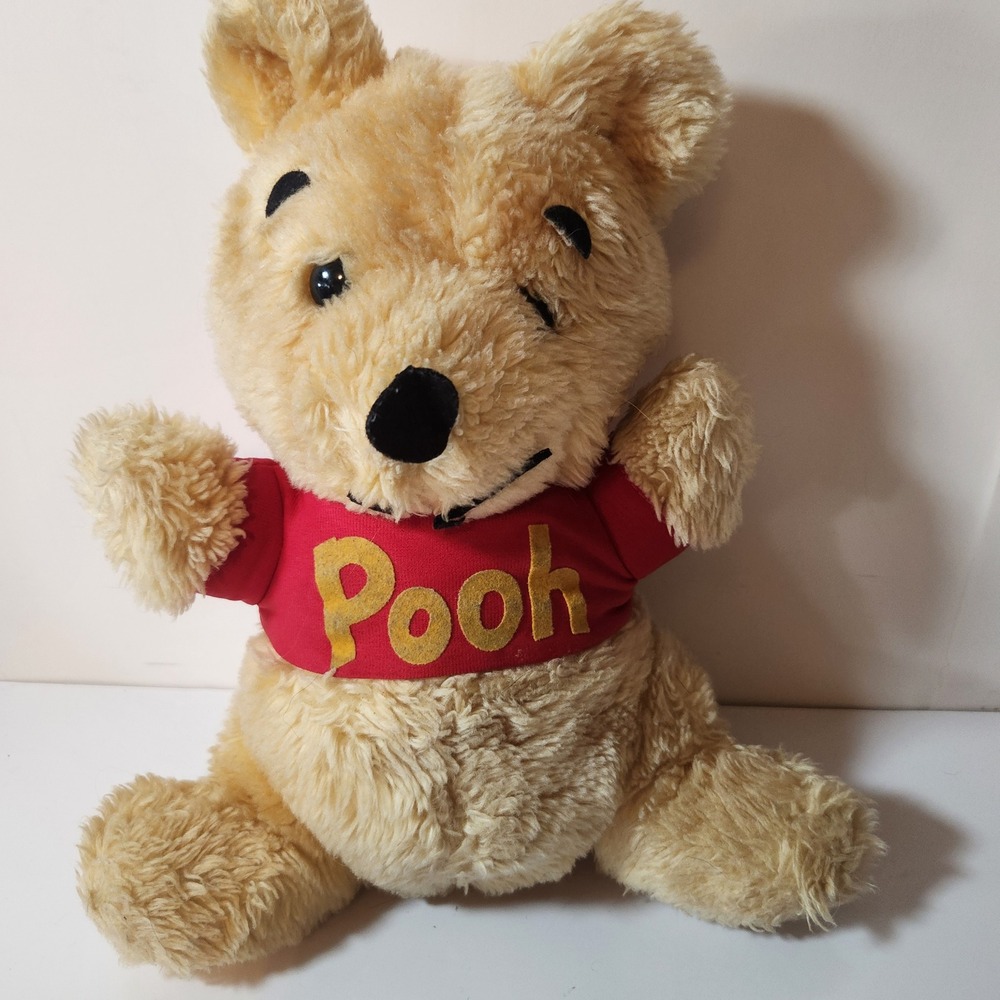 Disney Winnie the Pooh Plush Stuffed Animal Winking Bear Red Shirt 11‎ Inch